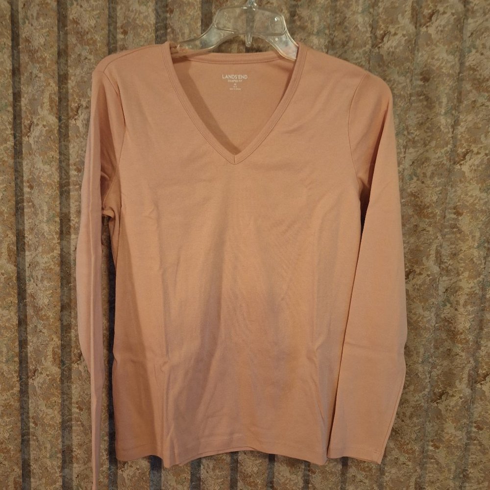 Pale pink l/s v neck tee Land's End size Medium - Picture 1 of 5